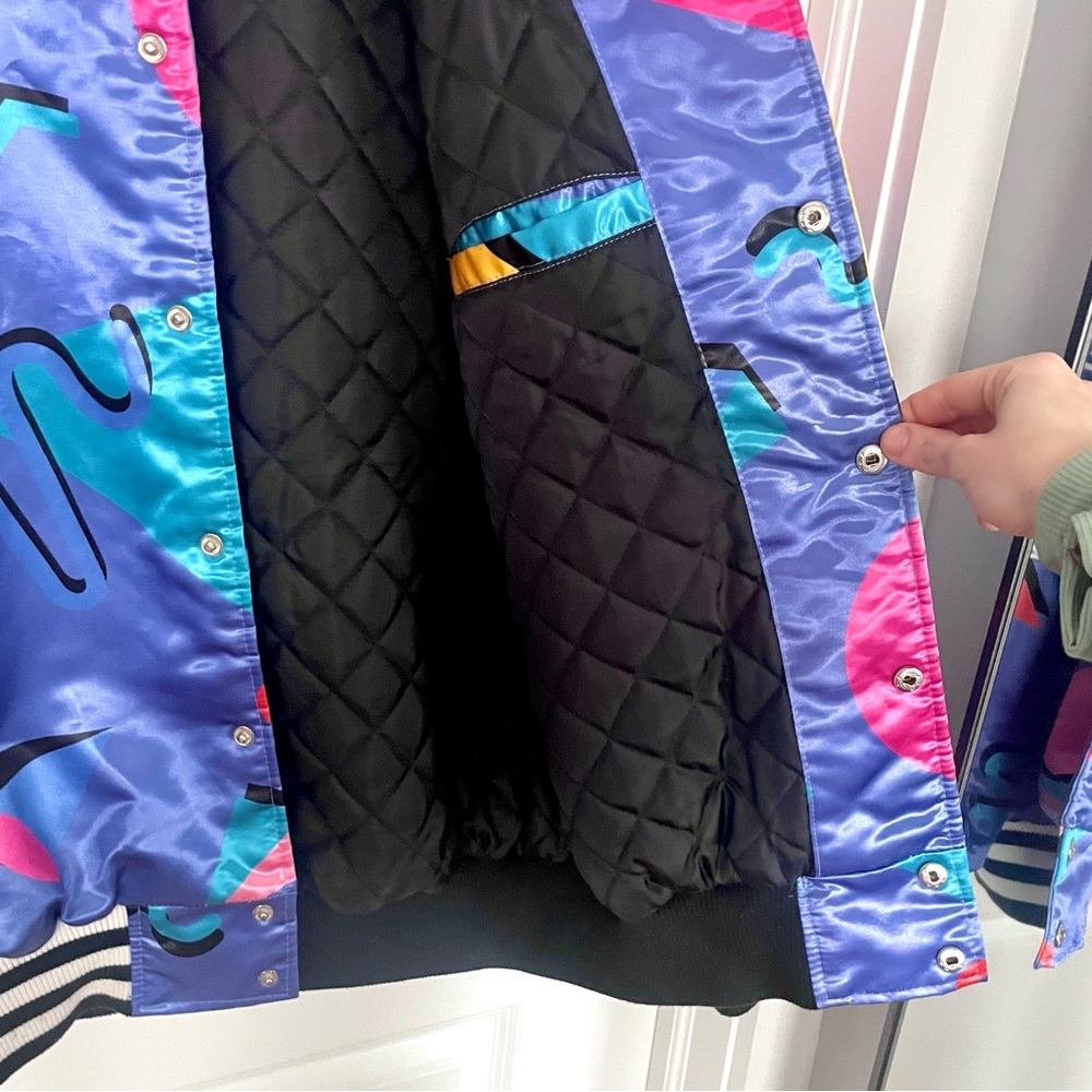 Rare!! Vintage 80s 1981 MTV Satin Bomber Jacket Memphis Design Print Unisex - Picture 9 of 13